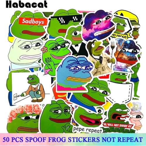 50 Pcs/Pack Spoof Pepe Sad Frog Caroon Stickers For Refrigerator DIY Suitcase Laptop Car Skateboard Album Motorcycle Toys Guitar
