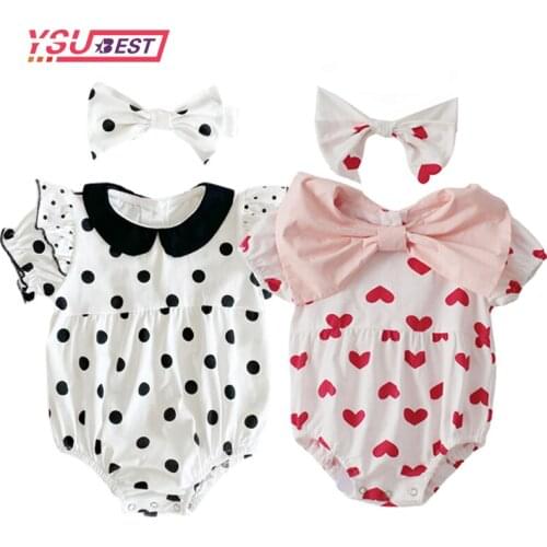 Newborn Bodysuit Summer Baby Jumpsuit Baby Girl Polka Dot Flying Sleeve Short Sleeve Cotton Triangle Romper Crawling Clothes