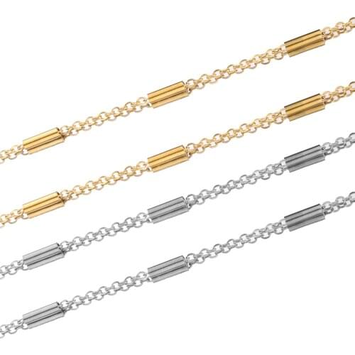 2 Meter Stainless Steel Corss Chain Gold Clip Beads Tube Bulk Chains DIY Jewelry Necklace Making Handmade Wholesale Lots Bulk