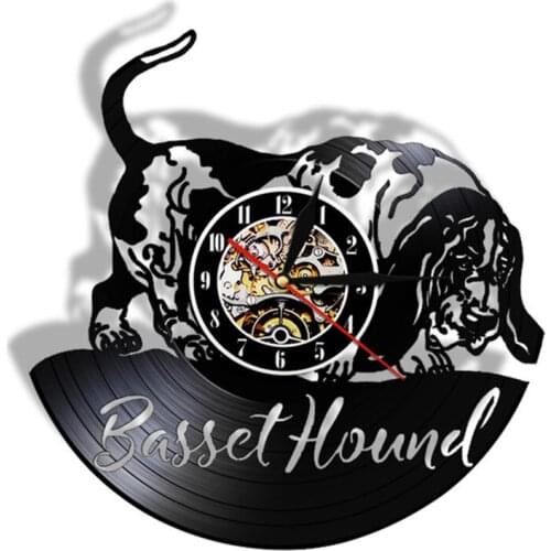 Basset Hound Dog Breed Wall Decorative Vinyl Record Clock Housewarming Gift for Dog Lover Exclusive Puppy Pet Wall Clock Watch