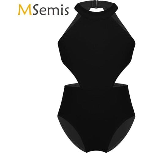 Kids Girls Ballet Leotard Dance Costume Sleeveless Halter Cutouts on Waist Backless Ballet Gymnastics Leotard Bodysuit Jumpsuit