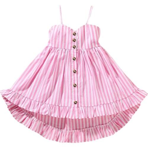 Kids Baby Slip Dress, Girls Striped Sleeveless Spaghetti Strap Gown Sundress for Summer, Pink, 9 Months-6 Years