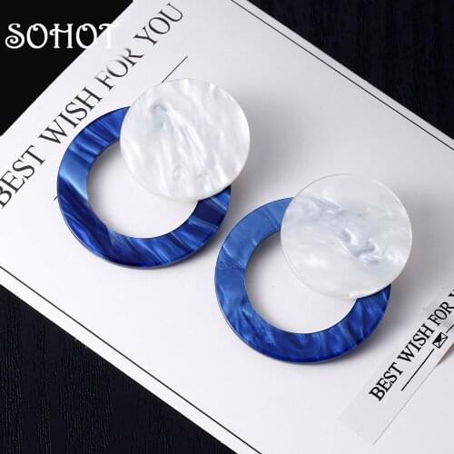 SOHOT 2018 Ethnic Style Double Round Hollow Acrylic Drop Earrings Acetic Acid Tortoiseshell Niche Colorful For Women Major Gift