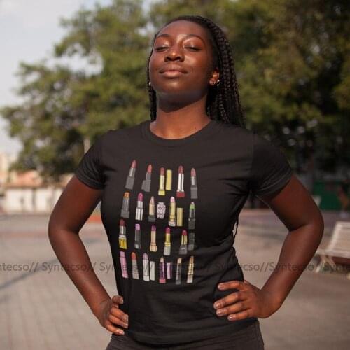 Makeup T-Shirt Your Favorite Lipstick Collection T Shirt Street Wear Purple Women tshirt O Neck Plus Size Ladies Tee Shirt
