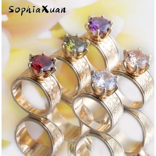 Hot Selling New Design Ring Hawaiian Flower Gold Plated Couple Rings Polynesian Colorful Zircon Rings Accessories for Women 2021