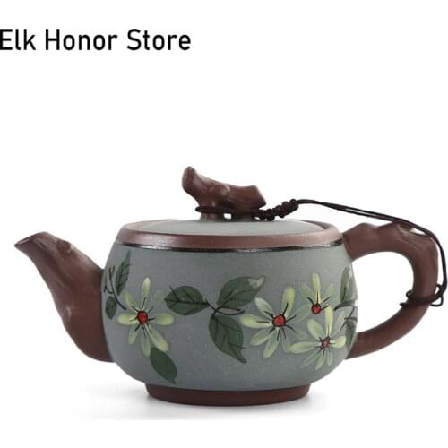 Retro Handmade Ceramic Teapot Hand Painted Flower Art Tea Pot Zisha Gaiwan Purple Clay Tureen Kung Fu Tea Puer Teakettle Teaware