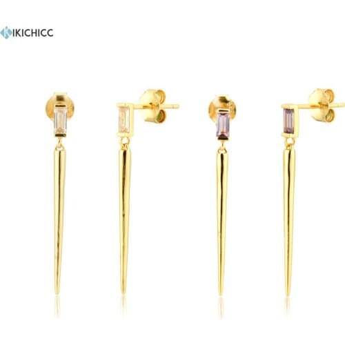 Kikichicc 925 Sterling Silver Clear Zircon Purple Drop Earring Spike Slim Piercing Spain European Luxury Jewelry For Women