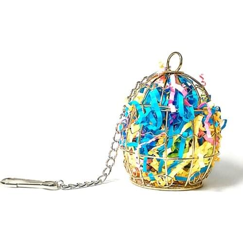 Pet Bird Shredder Toys Stainless Steel Cage Feeder Parrot Foraging Container Metal Hanging Birdfeeder for Small Parakeets