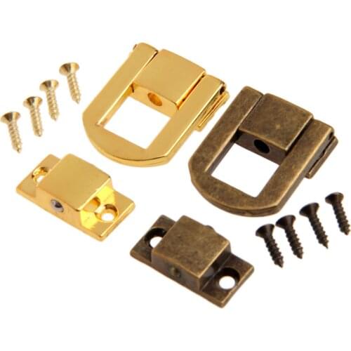 1pc Iron Latch Hasp Hook Lock Gold/Antique Bronze 4 screws Clasp Buckle Decorative Vintage Box Case Toggle Handbag Purse 25x20mm