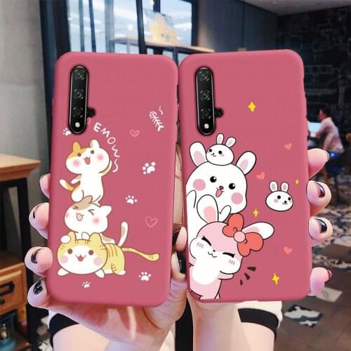 Lovely Funda For Huawei Nova 5T case nova5t Back Cover Silicone Cat Rabbit Cute For Huawei nova 5t Cover Hawthorn Red Cartoon