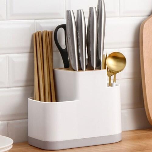 Multifunction Utensil Holder Knife Block ABS Cutlery Flatware Drainer Storage Box Spoon Fork Chopsticks Kitchen Organizer Rack