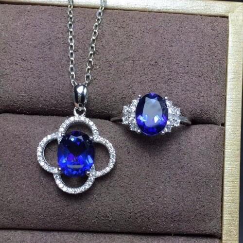 Natural topaz set, dark blue color, large gemstone particles, 925 silver, professional jewelry sales