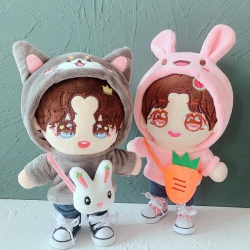 20CM Star EXO Doll Baby Clothing Casual Line of Sweatshirt Denim Shorts Fruit Plush Messenger Bag Doll Clothes Accessories