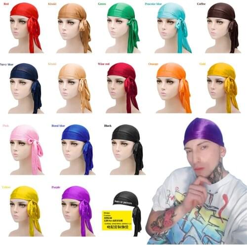 Wholesale Durag Silk Long Tail Circumference Breathable Comfortable Turban Hat Men Satin Turban Turban Men Headdress Pirate Hat