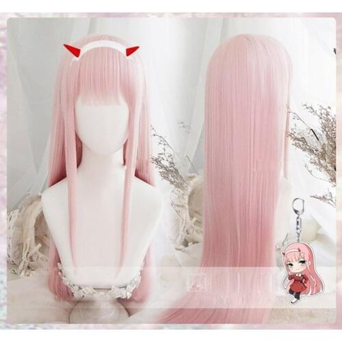 Anime DARLING in the FRANXX 02 Cosplay Wigs Zero Two Wigs 100cm Long Pink Synthetic Hair Perucas Cosplay Wig + Wig Cap+Hairclip