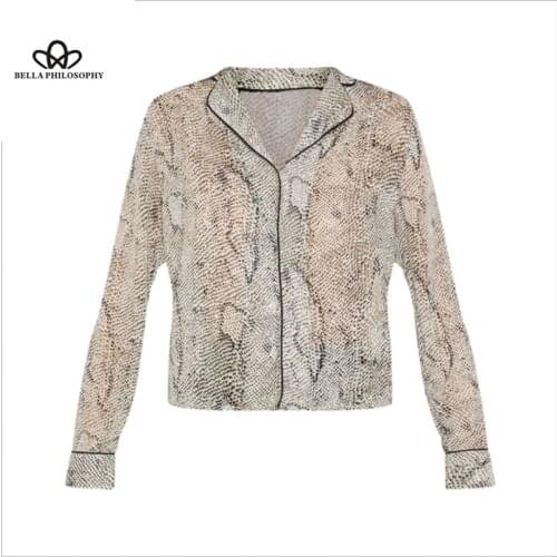 Bella Philosophy European and American sexy womens Lapel Leopard Print Long Sleeved Shirt