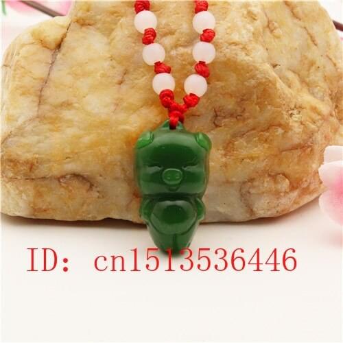 Carved Pig Jade Pendant Natural Chinese Green Beads Necklace Charm Jewellery Fashion Lucky Amulet Gifts for Women