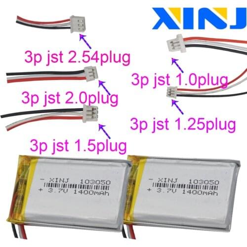 XINJ 3.7V 1400mAh Li Polymer Battery 103050 3pin JST-PH 1.0/1.25/1.5/2.0/2.54mm For GPS PDA MP4 Camera Navigation Music Player