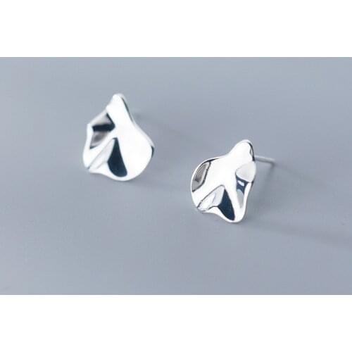 Silver Irregular Uneven Stud Earrings For Women 2018 New Trend 100 % 925 Sterling Silver Lady Fashion Jewelry eh352