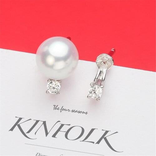 DIY pearl accessories S925 sterling silver pearl earrings empty support simple earrings with 4-6mm round flat beads