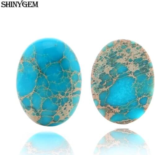 ShinyGem 10pcs 13x18mm Oval Blue Sea Sediment Natural Cabochon Stone For DIY Jewelry Accessories With Inlaid Ring Bracelet