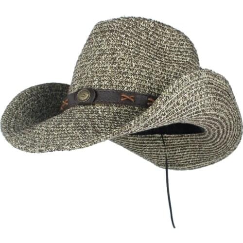 Womens Mens Summer Straw Beach Wide Brim Cowboy Western Cowgirl Hat Sombrero Hombre Beach Cowgirl Jazz Sun Hat
