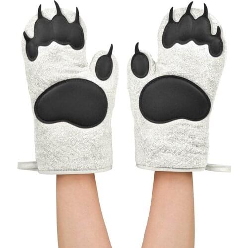 Cute Cartoon Bears Paw Oven Mitts Heat Insulation Anti-hot Thickened Silicone Gloves Home Kitchen Tray Dish Bowl Holder