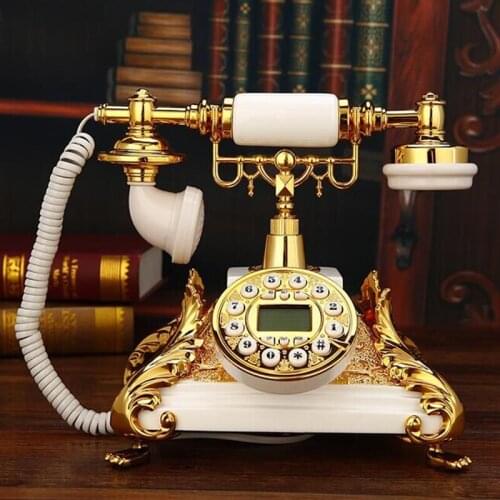 European Style Telephone Landline Home Classical Old Fashioned Corded Phone with FSK/DTMF System, Caller ID, White Gold