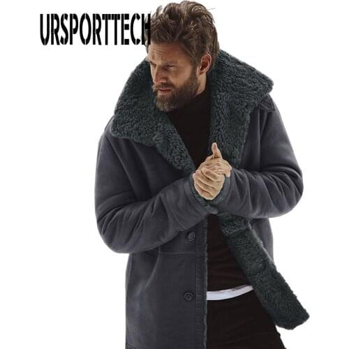 URSPORTTECH Winter Jacket Men Coat Solid Casual Warm Plus Velvet Jacket Winter Coat Men Clothes Men Winter Parka Plus Size M-3XL