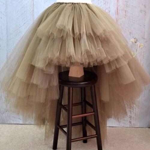 Khaki Skirts Women Custom jupe femme Green Hi Low Skirt Tulle Tiered Elastic Band Waist 2019 Hot Sale Girl Skirt Red