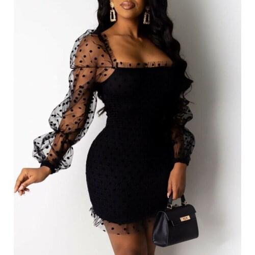 Women Dress Fashion Polka Dot Lady Bandage Bodycon Evening Party Club Mini Dress Clubwear Mesh Female Dresses Elegant Dresses