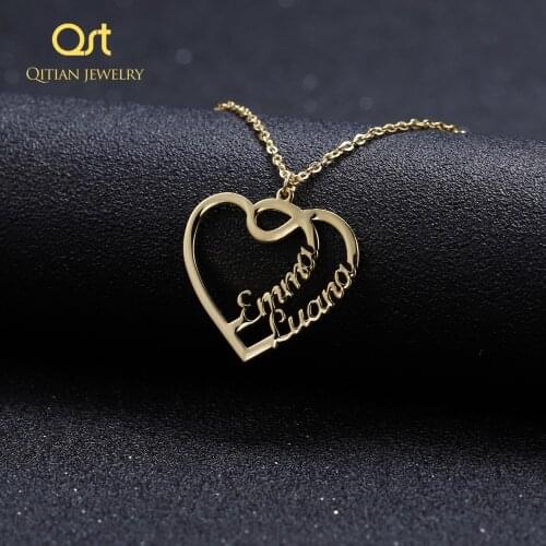 Double Heart Name Custom Necklaces Personalized High Quality Women Gold Two Hearts Choker Jewelry Bridesmaid Gift