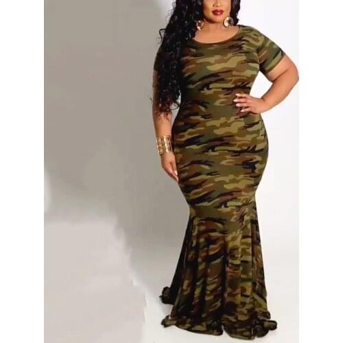 Sexy Camouflage Printed Mermaid Dress Bodycon Womens Floor Length Fashion Elegant Evening Night Party Long Vestidos Mujer Dress