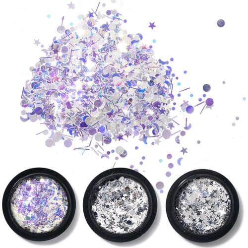 1 box nail silvery glitter Stars flakes shiny Mirror surface 3D glitter Moon glitter bling varnish manicure nails Art decoration
