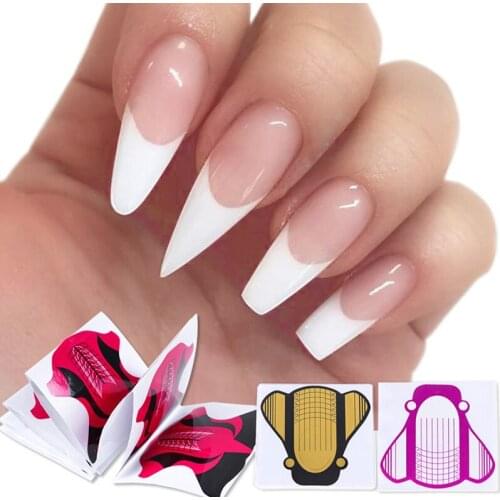 100pcs/bag nail form french manicure nail sticker Horseshoe Butterfly Rectangular Paper Holder for nail art extension form