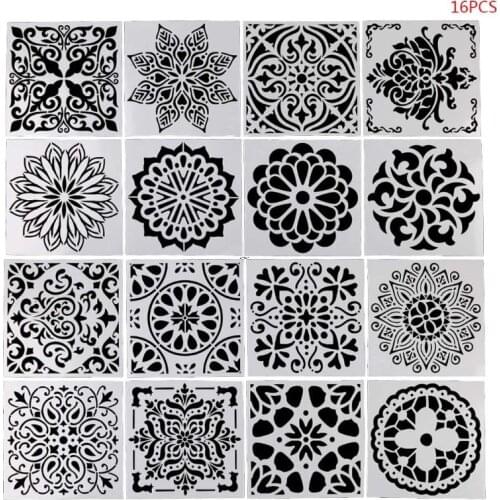 16pcs/set Mandala Drawing Template Ruler Stencil Painting Board DIY Album Decoration Tool Craft School Supply