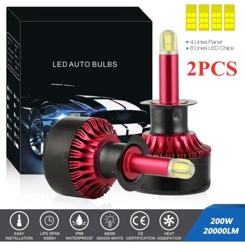 2PCS 200W 20000LM H1 H7 H8/H9/H11 Car LED Headlight led beam headlight 6500 K Canbus Automobile led light bulbs Running lights