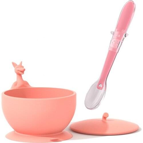 2021 Baby Anti-fall Kangaroo Bowl Baby Dinner Plate Bowl Set Childrens Practice Universal Silicone Suction Cup Fixed Bowl