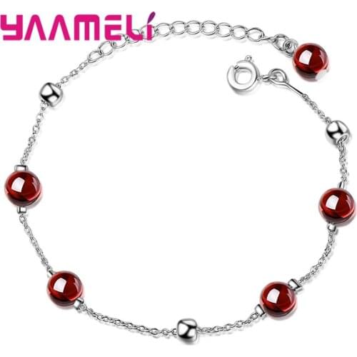 Free Shipping Fashion Clear Red Garnet Beads Bracelets Bangles For Girls/Woman/Lady Anniversary Party Jewelry