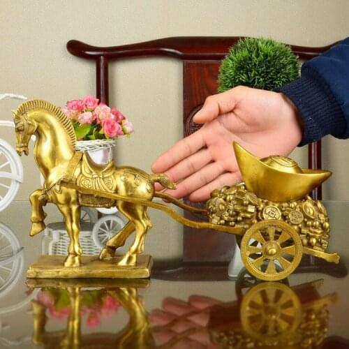 Large # Auspicious Golden horse gharry # OFFICE HOME efficacious Money Drawing Talisman auspicious fortune horse Brass statue