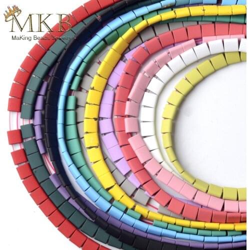 Natural Stone 14Colors Hematite Stone Matte Rubber Square Beads For Jewelry Making 5*5mm Space Loose Beads Diy Bracelet 15inches