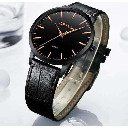 CRRJU Mens Watches Fashion Waterproof Men Waterproof Sport Quartz WristWatch Male Slim Leather Strap gift Clock reloj hombre
