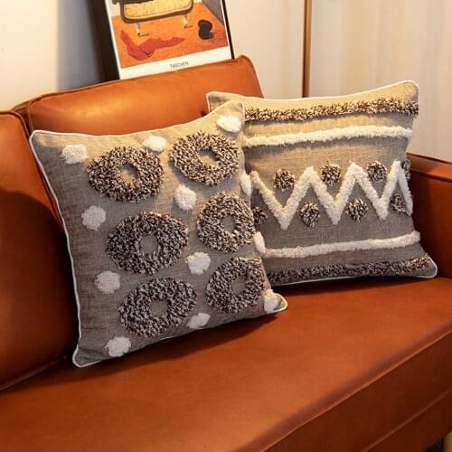 Cushion Cover Grey Pillow Case Handmade 45x45cm 30x50cm Square Cover Home Decoration for Living Room Bed Room Zip Open