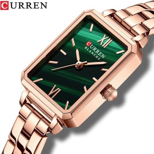 Elegant Womens Wrist Watches Curren Classic Rectangle Dial Light Thin Quartz Wristwatch Stainless Steel Clock
