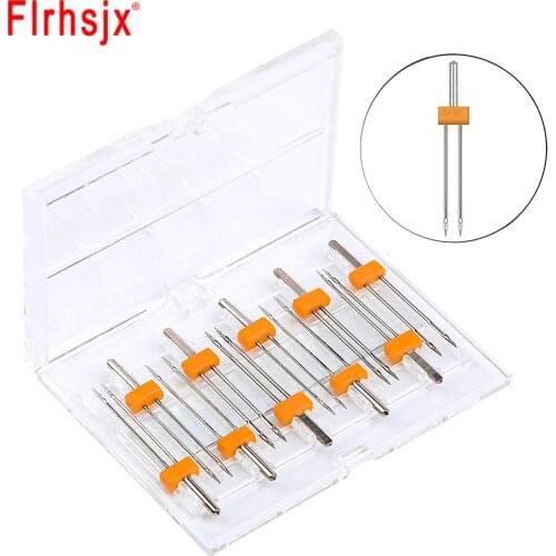 FLRHSJX 10 Sizes Sewing Machine Needles Double Twin Needles with Plastic Box for Domestic Sewing Machine Household Sewing Tools