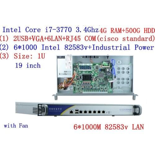 Intel Core I7 3770 3.4G 4G RAM 500G HDD Broadband VPN Router 1U Firewall Server Router with 6*Gigabit lan Mikrotik ROS etc
