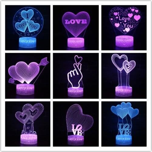 Creative 3D Lamp Led Love Heart Illusion Night Light 3D Night lamp For Valentine Lover Gift Christmas Party Home Decoration