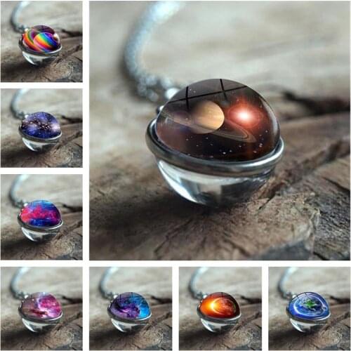 Hot Selling Nebula Galaxy Double Sided Pendant Necklace Universe Planet Jewelry Photo Glass Ball Handmade Statement Necklace