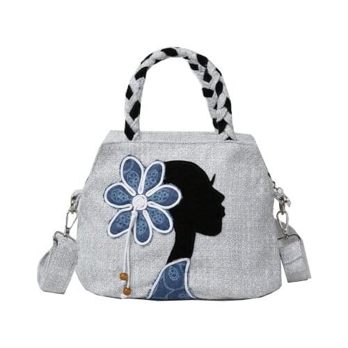 Fashion Appliques Small Shopping bags!Nice Characters Appliques Cute Lady Shoulder&Handbags National Preppy Style Canvas Carrier