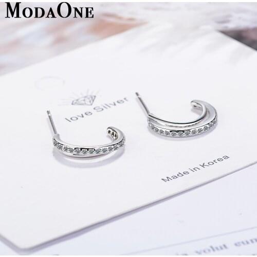 ModaOne Crescent Moon Cubic Zirconia Sterling Silver Earrings For Women Fashion Korea Trend Earring Jewelry Aretes De Mujer
